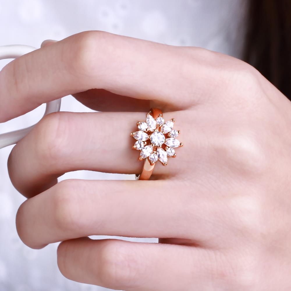 Wholesale Clearance sale New Fashion Wedding Flower Jewelry White Zircon Rose Gold Color Ring Christmas Gifts Elegant Gift TGCZR315 4