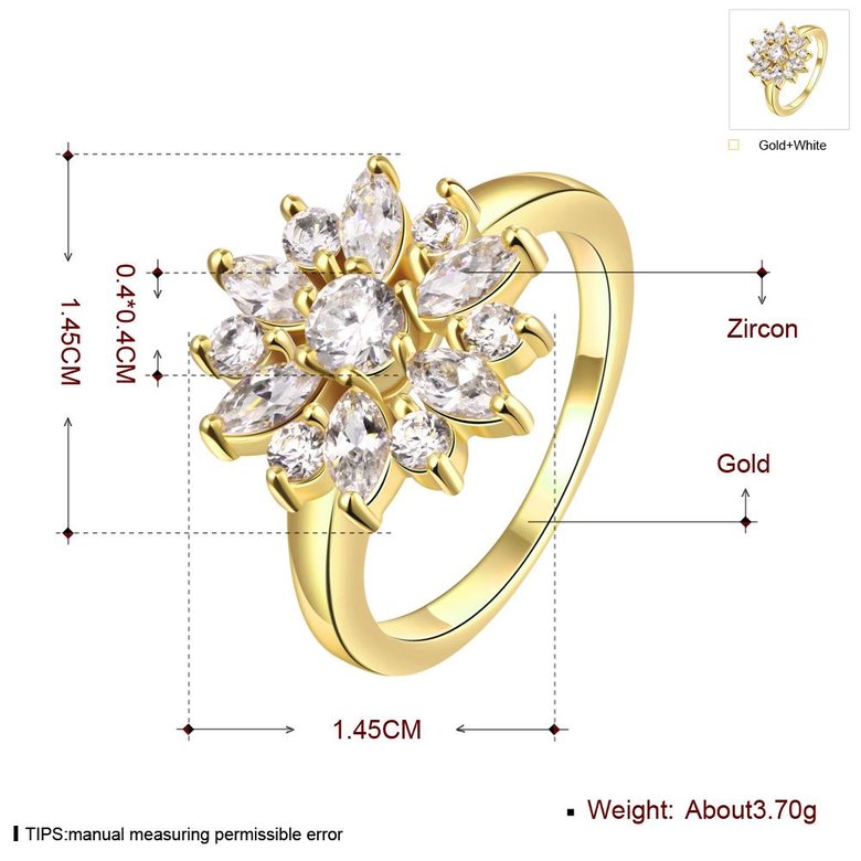 Wholesale Clearance sale New Fashion Wedding Flower Jewelry White Zircon 24k Gold Color Ring Christmas Gifts Elegant Gift TGCZR318 0