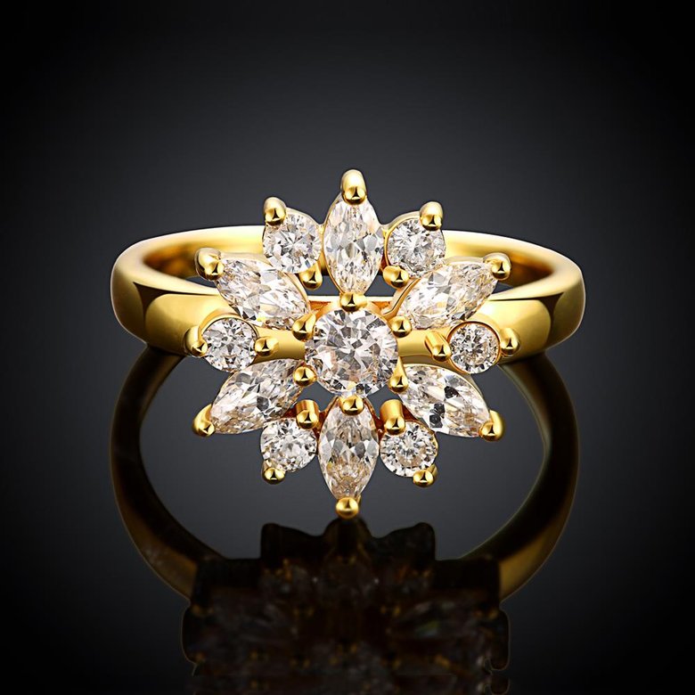 Wholesale Clearance sale New Fashion Wedding Flower Jewelry White Zircon 24k Gold Color Ring Christmas Gifts Elegant Gift TGCZR318 1