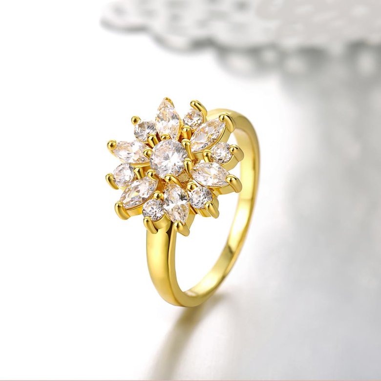 Wholesale Clearance sale New Fashion Wedding Flower Jewelry White Zircon 24k Gold Color Ring Christmas Gifts Elegant Gift TGCZR318 2