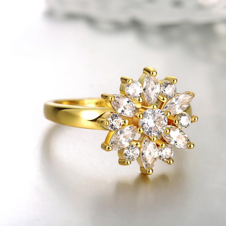 Wholesale Clearance sale New Fashion Wedding Flower Jewelry White Zircon 24k Gold Color Ring Christmas Gifts Elegant Gift TGCZR318 3