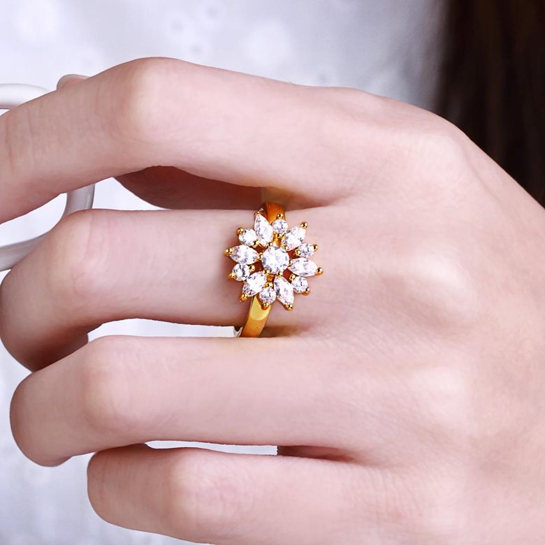 Wholesale Clearance sale New Fashion Wedding Flower Jewelry White Zircon 24k Gold Color Ring Christmas Gifts Elegant Gift TGCZR318 4
