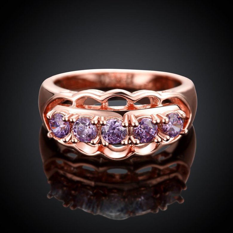 Wholesale Classic Romantic Wedding Bridal rose gold Rings For Women With purple Dazzling Crystal Cubic Zircon Engagement Rings TGCZR320 0