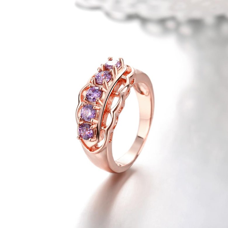 Wholesale Classic Romantic Wedding Bridal rose gold Rings For Women With purple Dazzling Crystal Cubic Zircon Engagement Rings TGCZR320 1