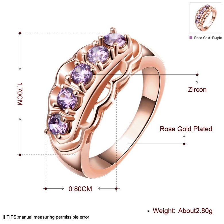 Wholesale Classic Romantic Wedding Bridal rose gold Rings For Women With purple Dazzling Crystal Cubic Zircon Engagement Rings TGCZR320 2