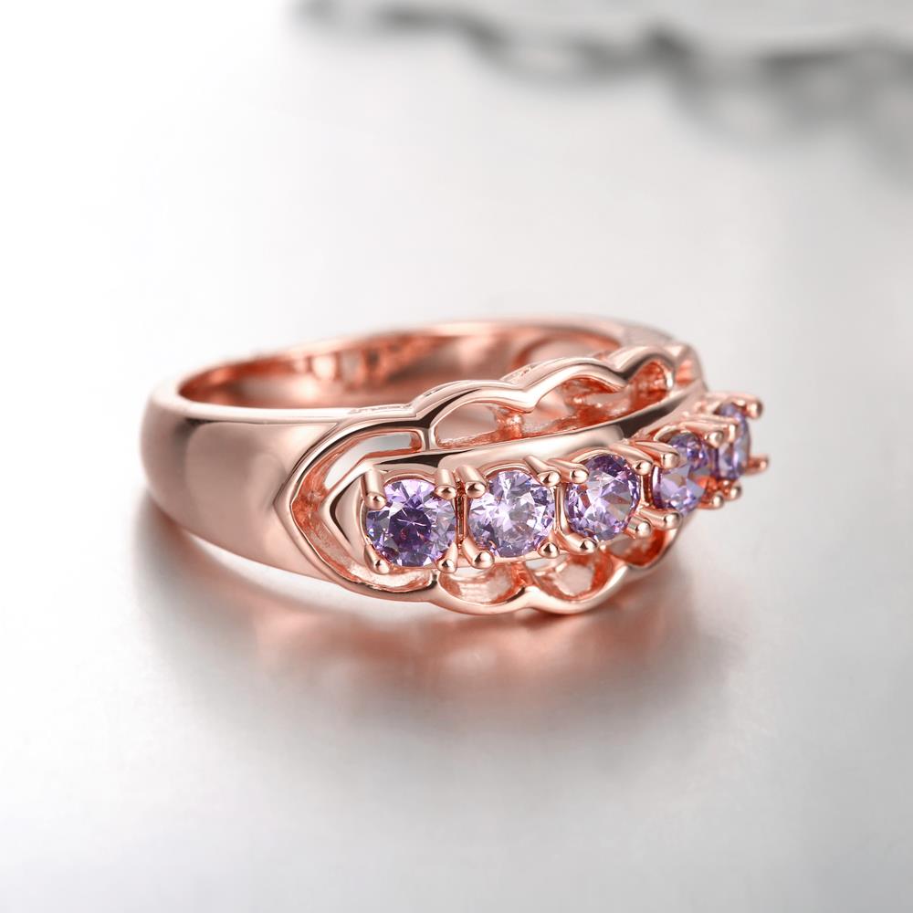 Wholesale Classic Romantic Wedding Bridal rose gold Rings For Women With purple Dazzling Crystal Cubic Zircon Engagement Rings TGCZR320 3