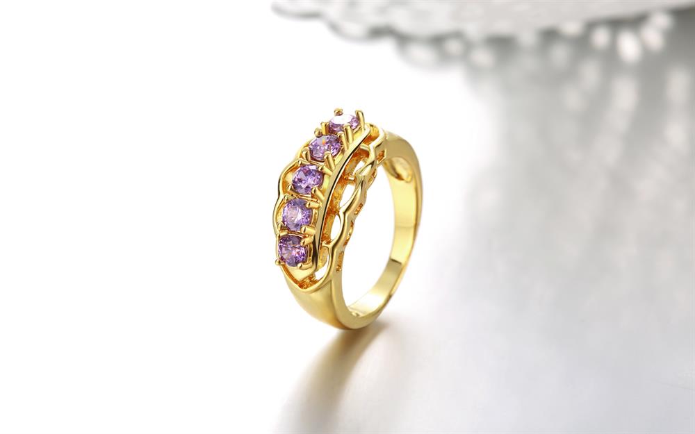 Wholesale Classic Romantic Wedding Bridal 24k gold Rings For Women With purple Dazzling Crystal Cubic Zircon Engagement Rings TGCZR324 2