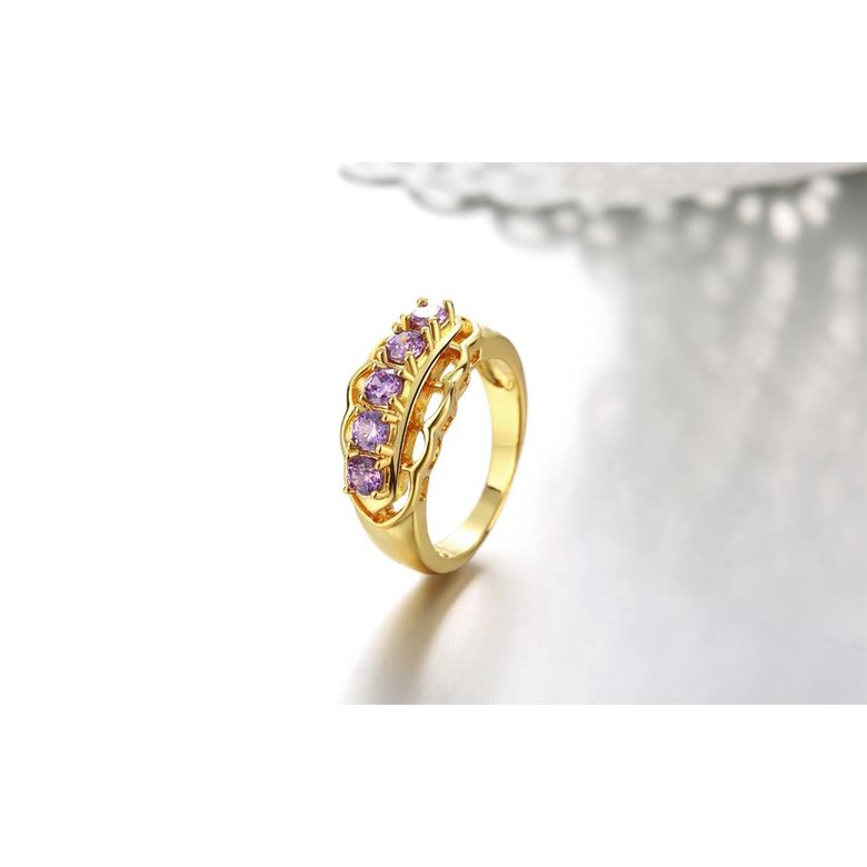 Wholesale Classic Romantic Wedding Bridal 24k gold Rings For Women With purple Dazzling Crystal Cubic Zircon Engagement Rings TGCZR324 2