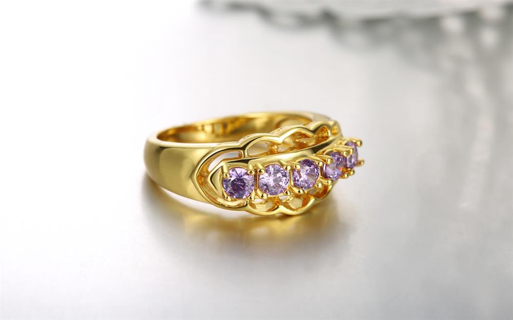 Wholesale Classic Romantic Wedding Bridal 24k gold Rings For Women With purple Dazzling Crystal Cubic Zircon Engagement Rings TGCZR324 3