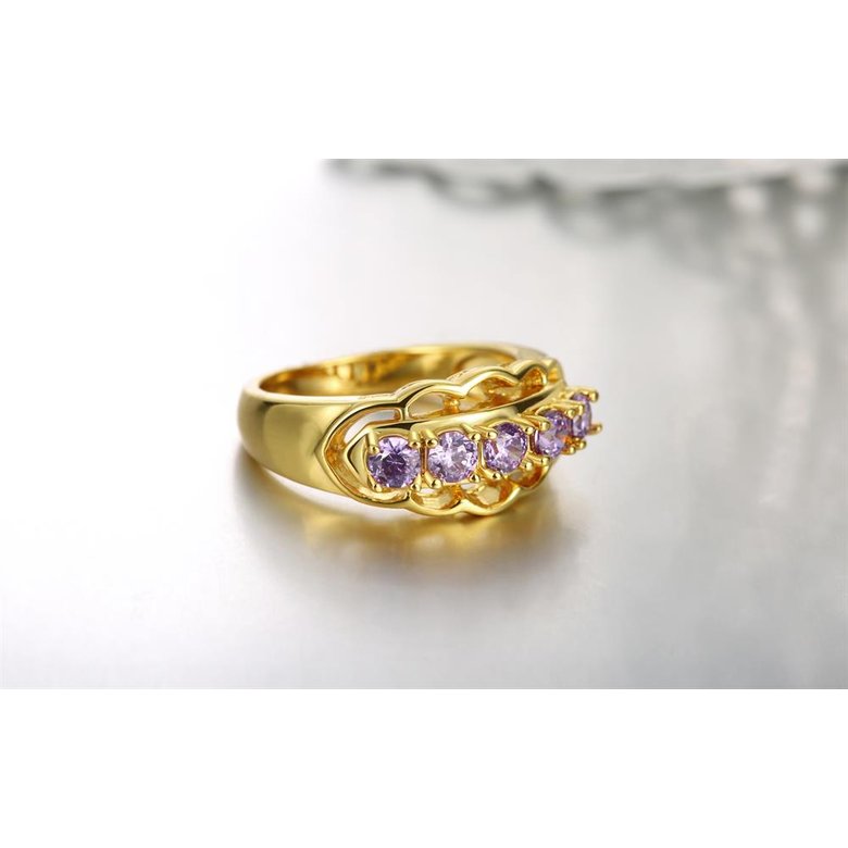 Wholesale Classic Romantic Wedding Bridal 24k gold Rings For Women With purple Dazzling Crystal Cubic Zircon Engagement Rings TGCZR324 3