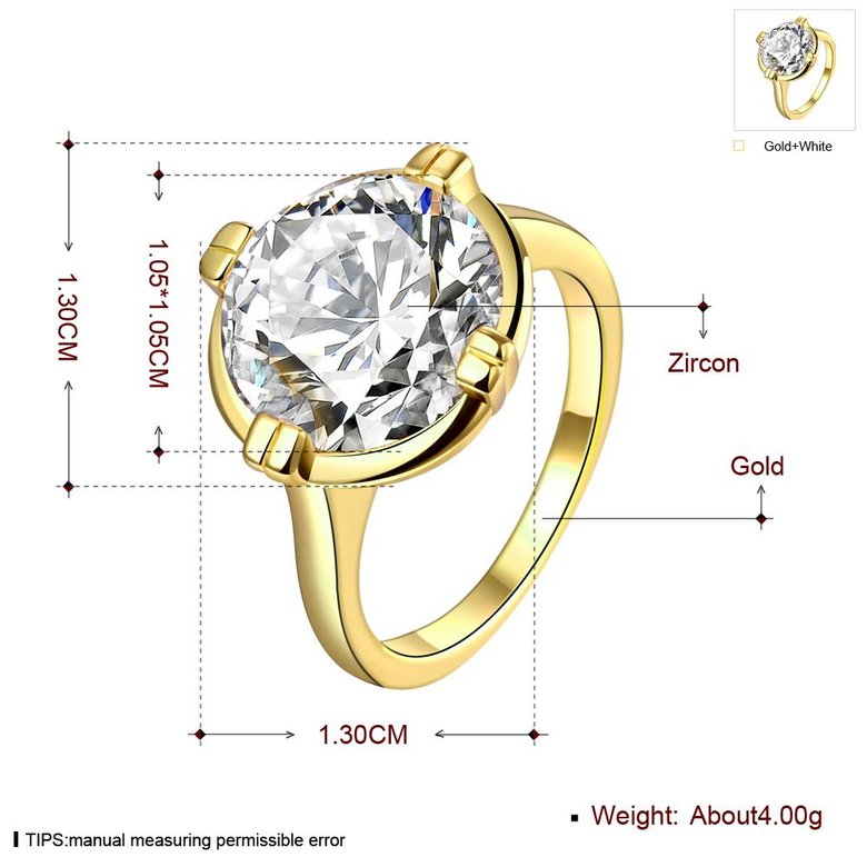 Wholesale Engagement 24K gold Finger Ring for Women Big round Stone Clear Zirconia Rings Crystal Statement Fine Jewelry Female Gifts  TGCZR332 4