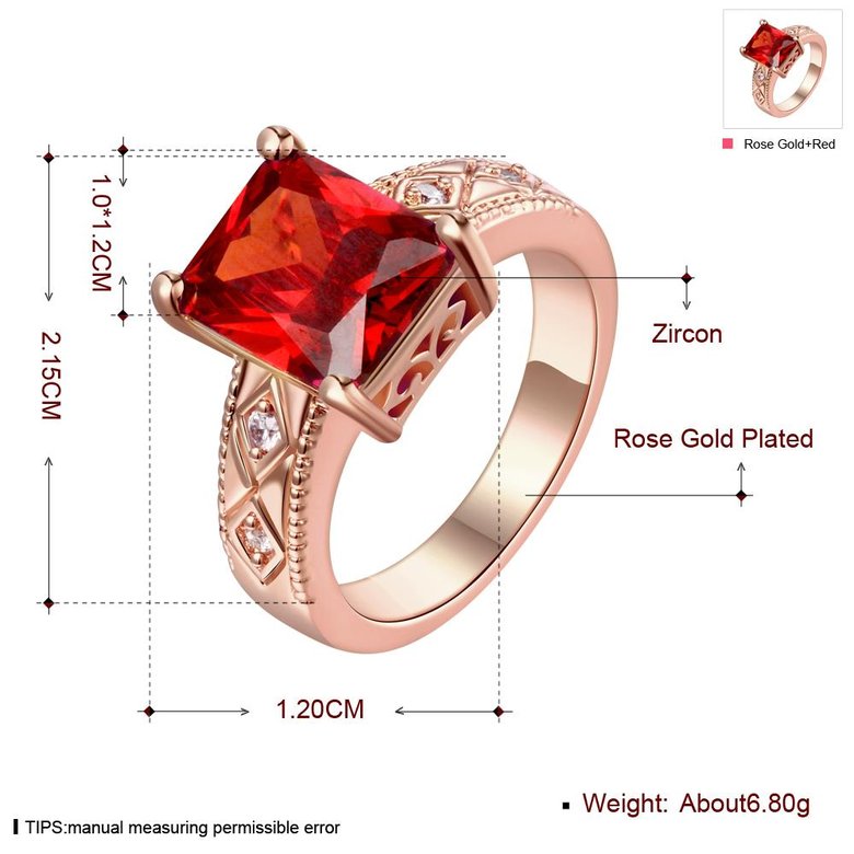 Wholesale European Fashion rings from China for Woman Party Wedding Gift Red square AAA Zircon rose Gold Ring TGCZR442 0
