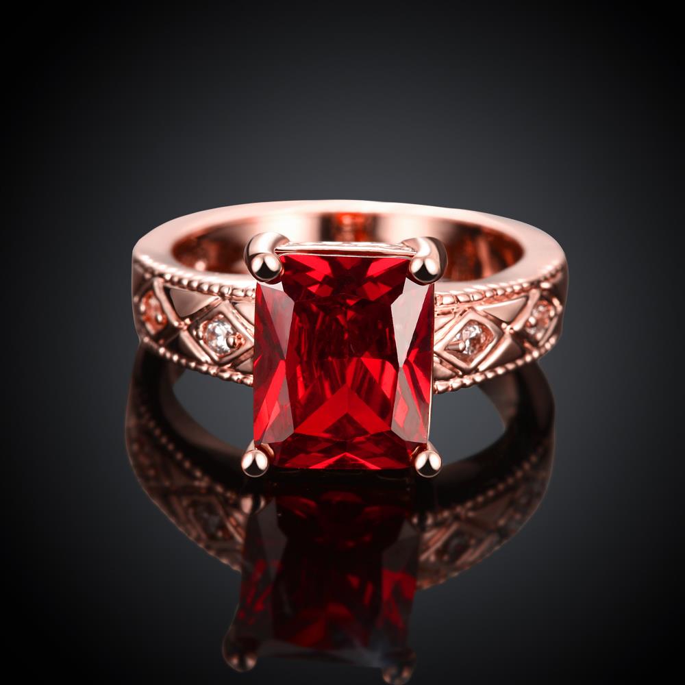 Wholesale European Fashion rings from China for Woman Party Wedding Gift Red square AAA Zircon rose Gold Ring TGCZR442 1