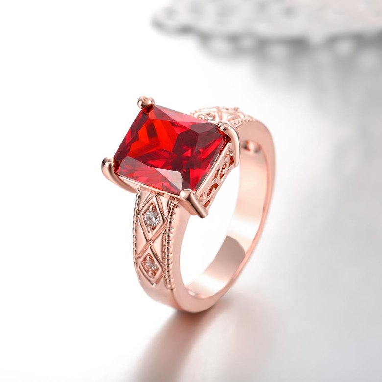 Wholesale European Fashion rings from China for Woman Party Wedding Gift Red square AAA Zircon rose Gold Ring TGCZR442 2