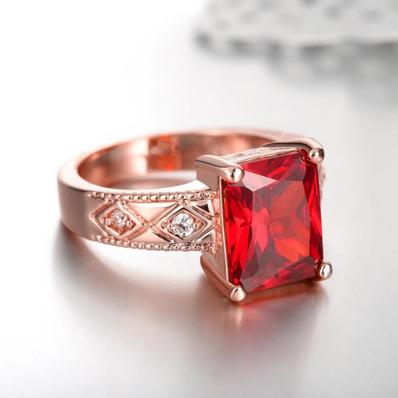 Wholesale European Fashion rings from China for Woman Party Wedding Gift Red square AAA Zircon rose Gold Ring TGCZR442 3
