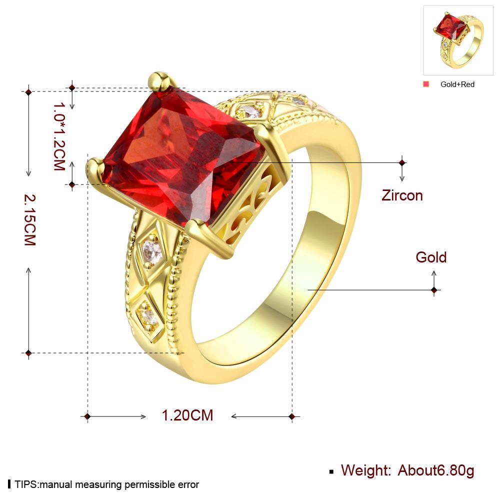 Wholesale European Fashion rings from China for Woman Party Wedding Gift Red square AAA Zircon 24K Gold Ring TGCZR443 0