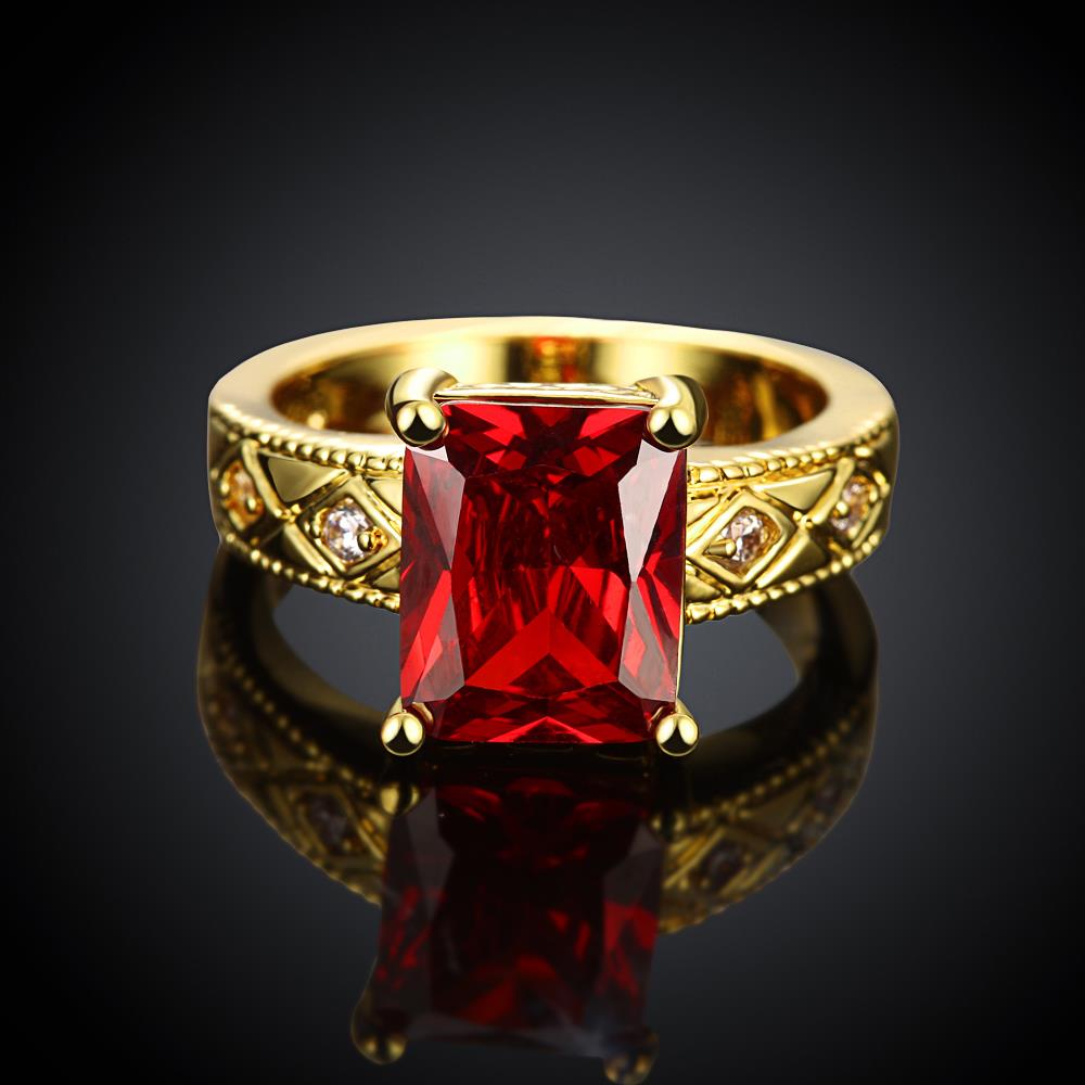 Wholesale European Fashion rings from China for Woman Party Wedding Gift Red square AAA Zircon 24K Gold Ring TGCZR443 1