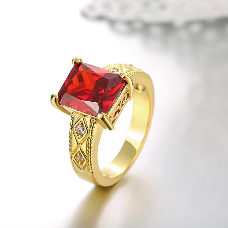 Wholesale European Fashion rings from China for Woman Party Wedding Gift Red square AAA Zircon 24K Gold Ring TGCZR443 2