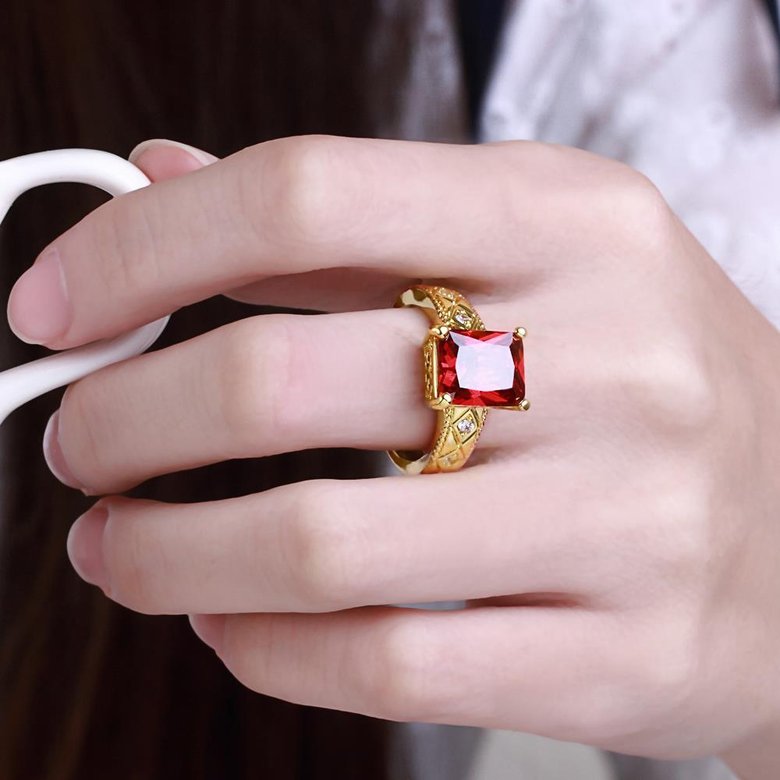 Wholesale European Fashion rings from China for Woman Party Wedding Gift Red square AAA Zircon 24K Gold Ring TGCZR443 4