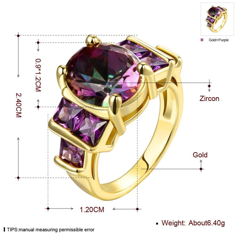 Wholesale Classic exquisite 24K golden rings big purple AAA zircon trendy fashion jewelry for women best Christmas gift TGCZR454 0