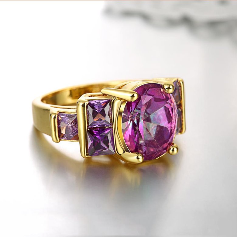 Wholesale Classic exquisite 24K golden rings big purple AAA zircon trendy fashion jewelry for women best Christmas gift TGCZR454 2