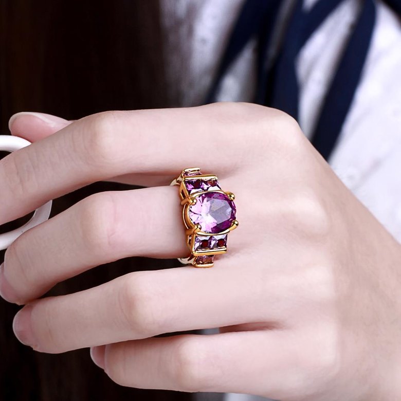 Wholesale Classic exquisite 24K golden rings big purple AAA zircon trendy fashion jewelry for women best Christmas gift TGCZR454 3