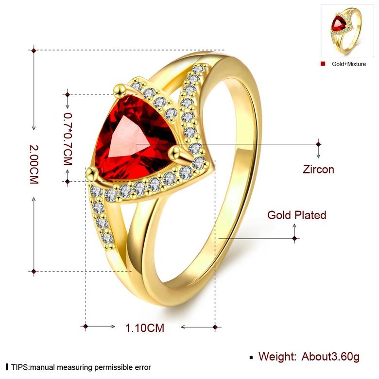 Wholesale Classic 24K Gold Geometric Red triangle Ring 5A CZ Zirconia Wedding Jewelry  Engagement for Women Gift TGCZR456 0