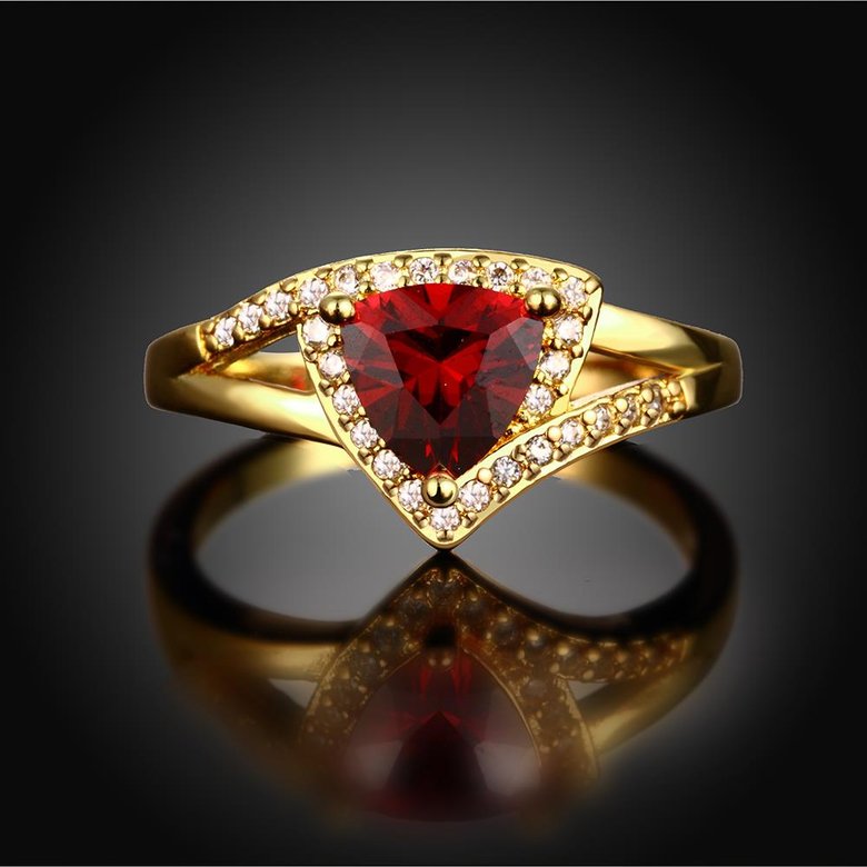 Wholesale Classic 24K Gold Geometric Red triangle Ring 5A CZ Zirconia Wedding Jewelry  Engagement for Women Gift TGCZR456 1