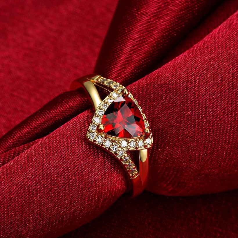 Wholesale Classic 24K Gold Geometric Red triangle Ring 5A CZ Zirconia Wedding Jewelry  Engagement for Women Gift TGCZR456 3