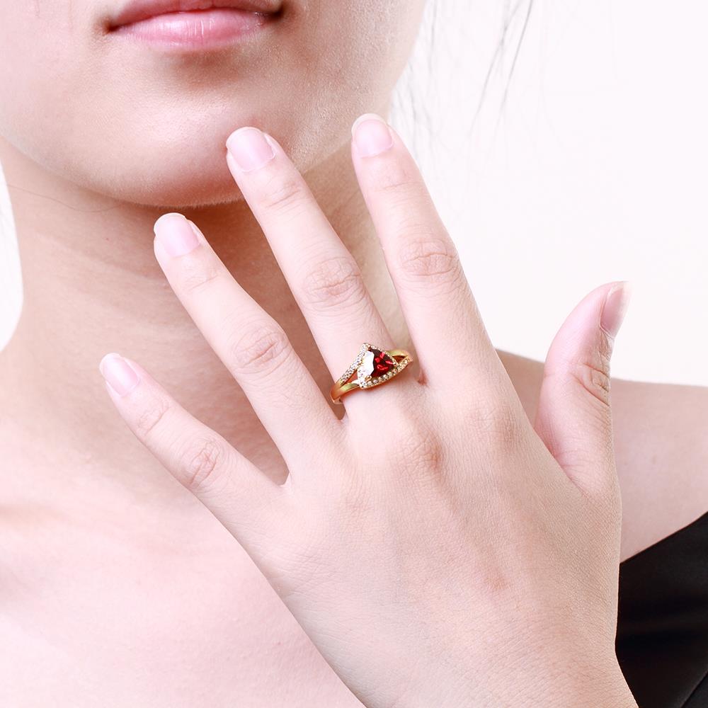Wholesale Classic 24K Gold Geometric Red triangle Ring 5A CZ Zirconia Wedding Jewelry  Engagement for Women Gift TGCZR456 4