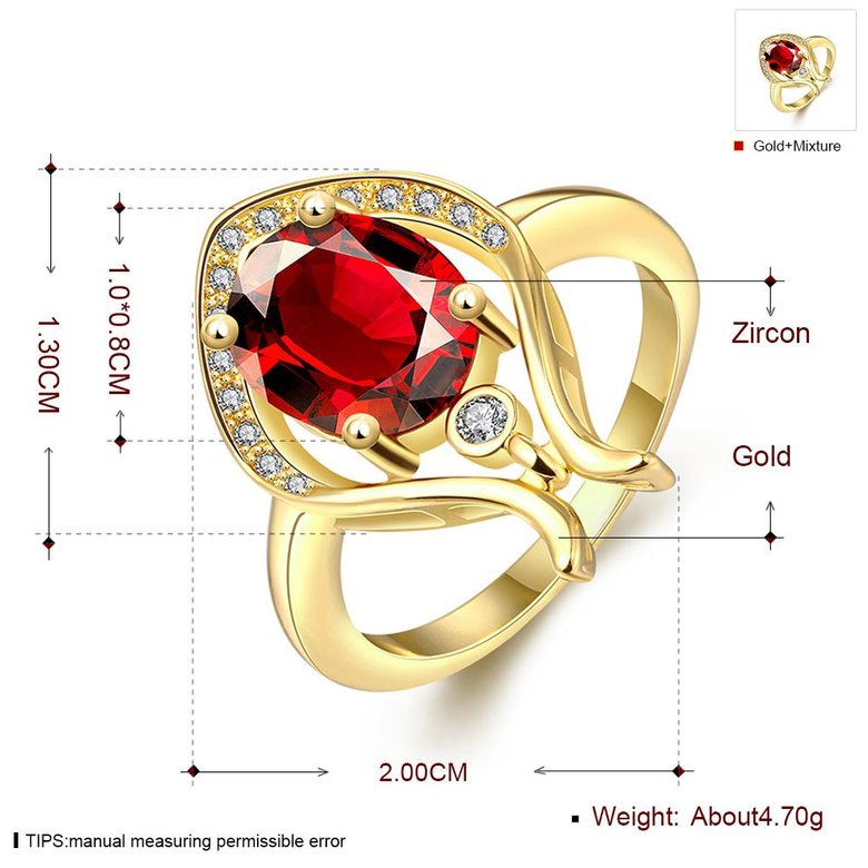 Wholesale European and American Ring Plated 24K Gold color Love water drop Red Crystal Proposal Ring for Women Jewelry Engagement Ring TGCZR461 0