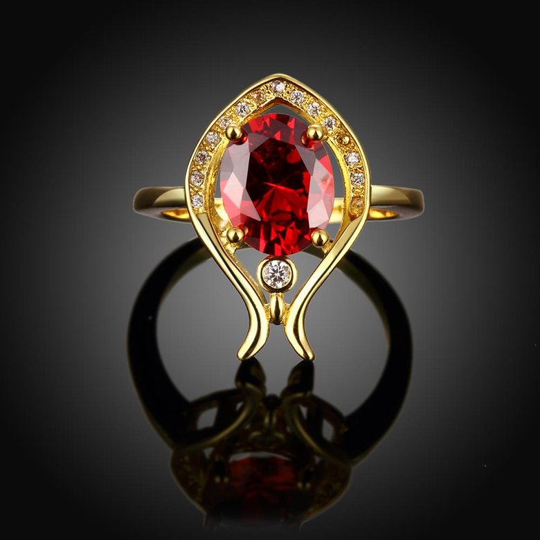 Wholesale European and American Ring Plated 24K Gold color Love water drop Red Crystal Proposal Ring for Women Jewelry Engagement Ring TGCZR461 1