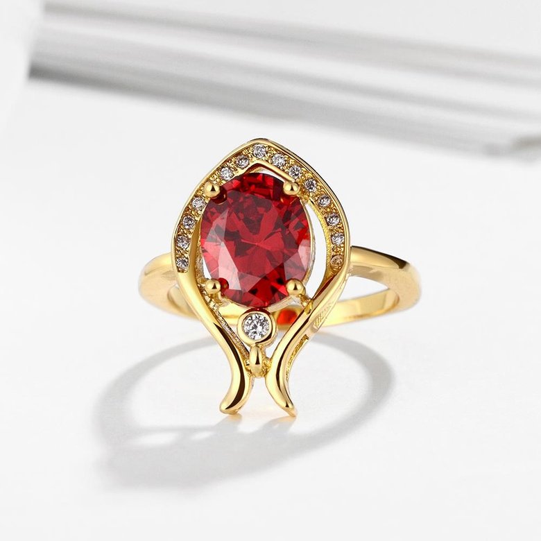 Wholesale European and American Ring Plated 24K Gold color Love water drop Red Crystal Proposal Ring for Women Jewelry Engagement Ring TGCZR461 2