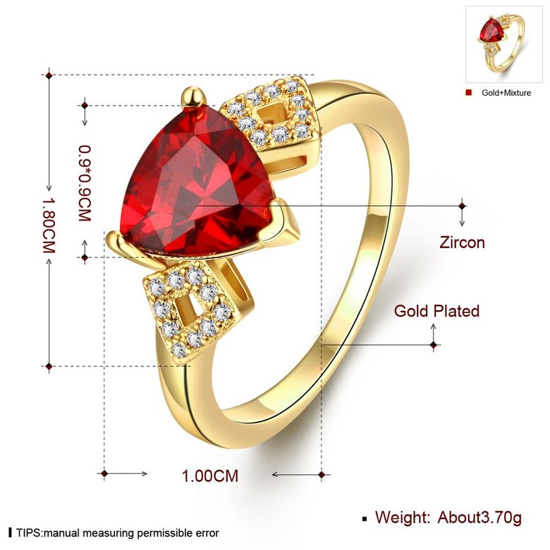 Wholesale Classic 24K Gold Geometric Red triangle Ring 5A CZ Zirconia Wedding Jewelry  Engagement for Women Gift TGCZR466 0