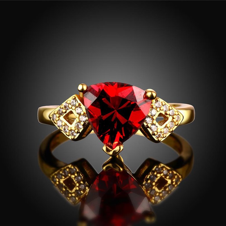 Wholesale Classic 24K Gold Geometric Red triangle Ring 5A CZ Zirconia Wedding Jewelry  Engagement for Women Gift TGCZR466 1