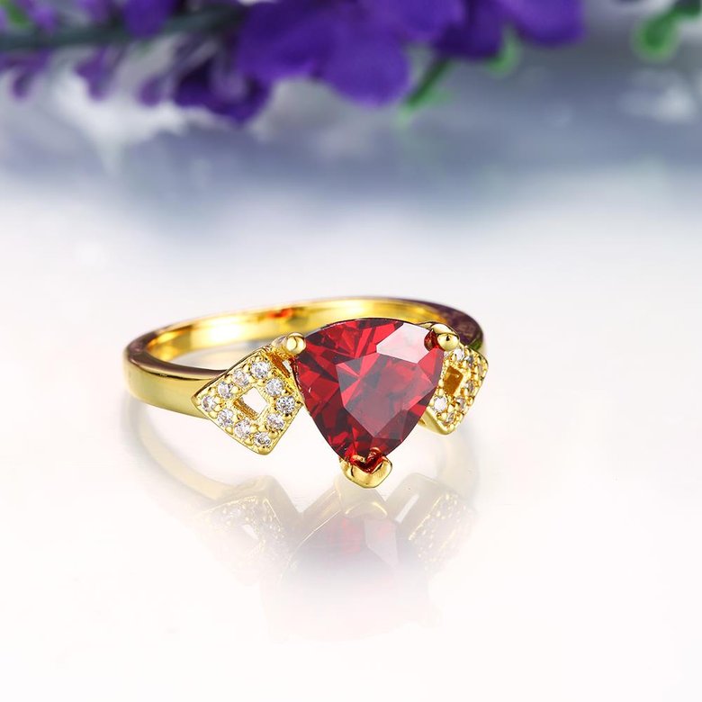 Wholesale Classic 24K Gold Geometric Red triangle Ring 5A CZ Zirconia Wedding Jewelry  Engagement for Women Gift TGCZR466 2
