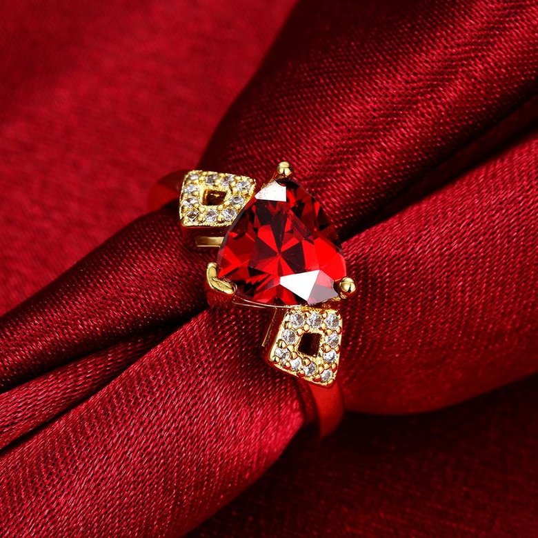 Wholesale Classic 24K Gold Geometric Red triangle Ring 5A CZ Zirconia Wedding Jewelry  Engagement for Women Gift TGCZR466 3