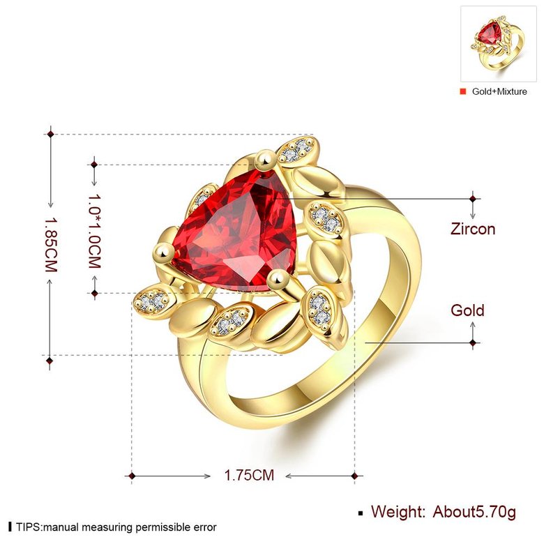 Wholesale Classic 24K Gold Geometric Red triangle Ring 5A CZ Zirconia Wedding Jewelry  Engagement for Women Gift TGCZR473 0