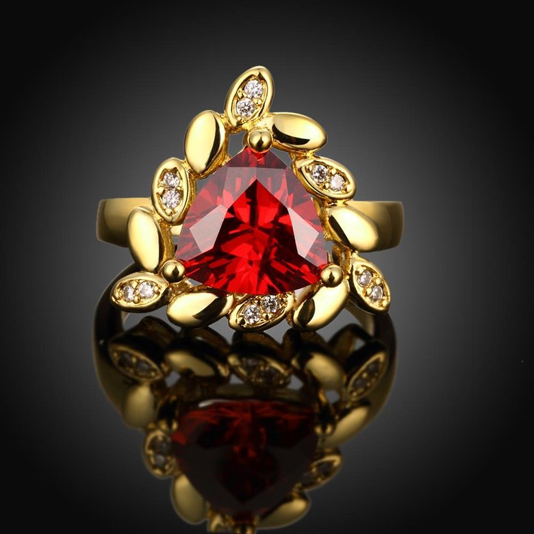 Wholesale Classic 24K Gold Geometric Red triangle Ring 5A CZ Zirconia Wedding Jewelry  Engagement for Women Gift TGCZR473 1