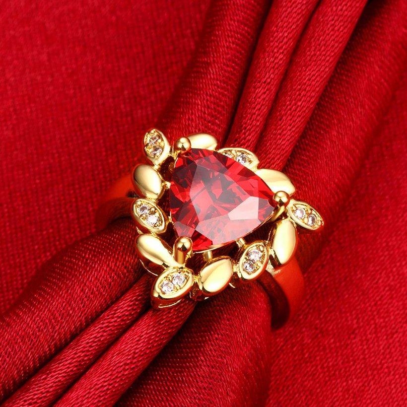 Wholesale Classic 24K Gold Geometric Red triangle Ring 5A CZ Zirconia Wedding Jewelry  Engagement for Women Gift TGCZR473 3