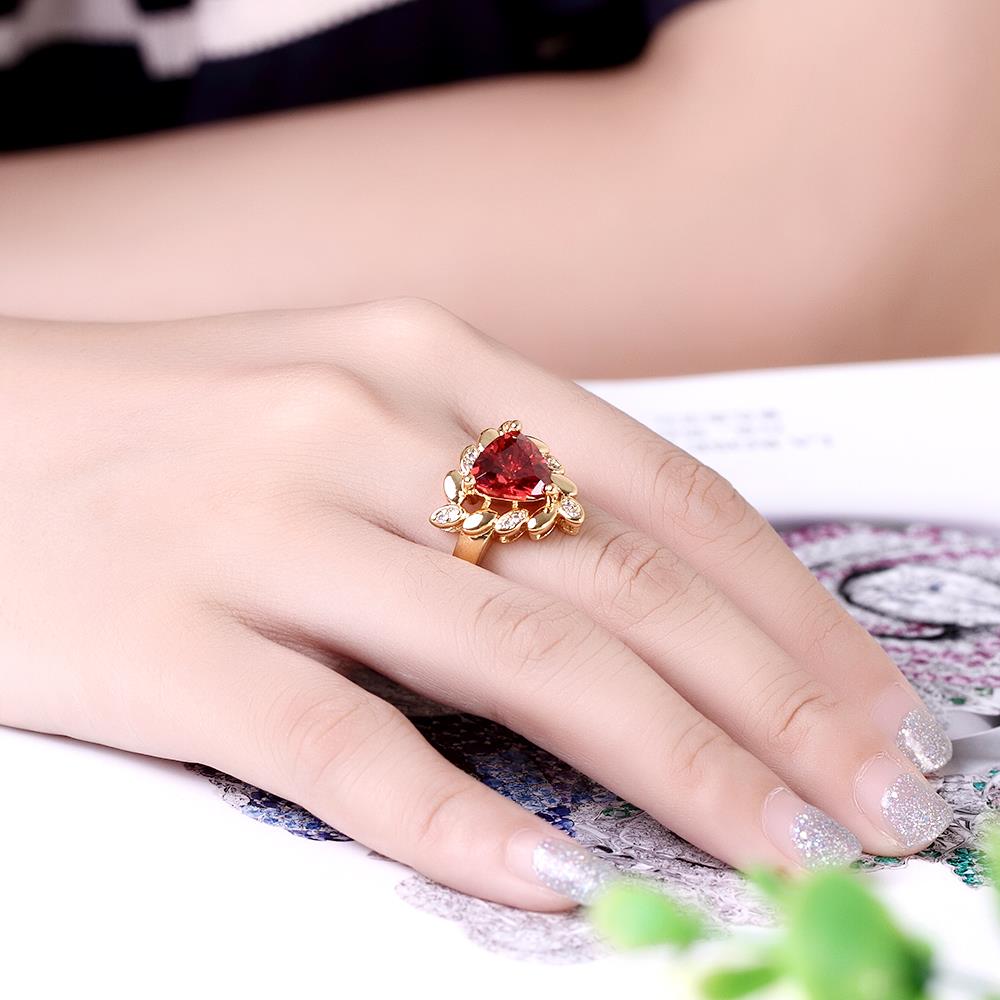 Wholesale Classic 24K Gold Geometric Red triangle Ring 5A CZ Zirconia Wedding Jewelry  Engagement for Women Gift TGCZR473 4