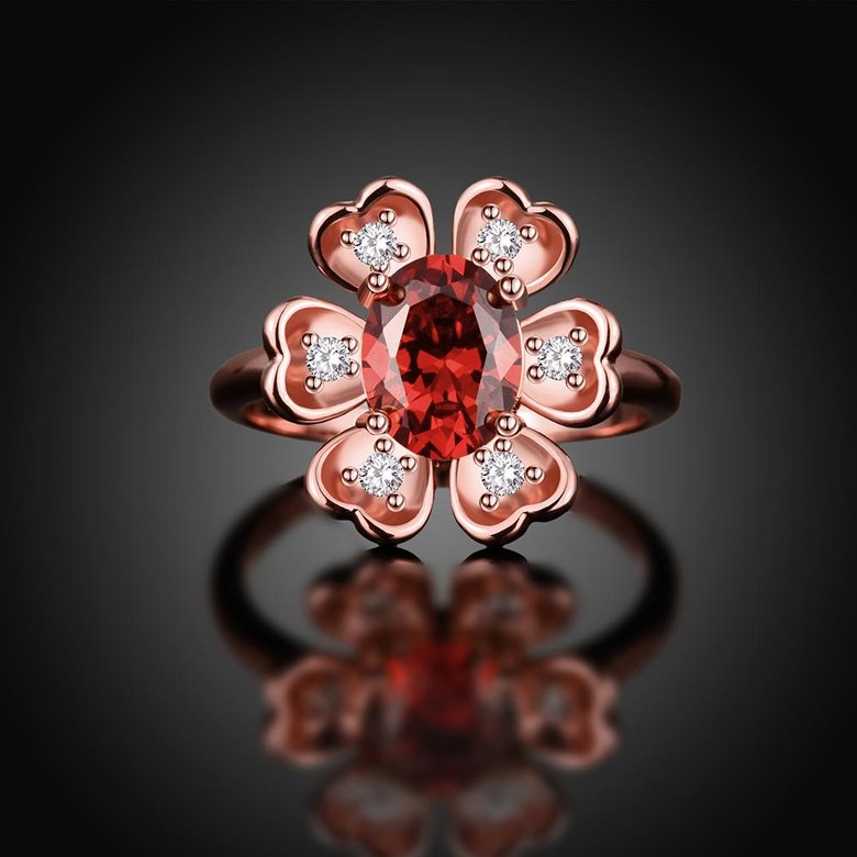 Wholesale New Luxury Flower Design Red&white Crystal Rings For Women Creative rose Gold Color Ring Wedding Anniversary Jewelry TGCZR480 1