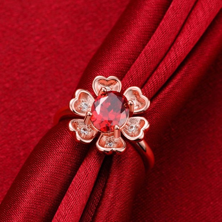 Wholesale New Luxury Flower Design Red&white Crystal Rings For Women Creative rose Gold Color Ring Wedding Anniversary Jewelry TGCZR480 2