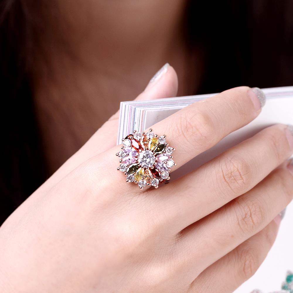Wholesale Fashion Brand rose gold Luxury Five Colors AAA Cubic Zircon Chrysanthemum Shape Rings For Women Jewelry Wedding Party Gift TGCZR029 0