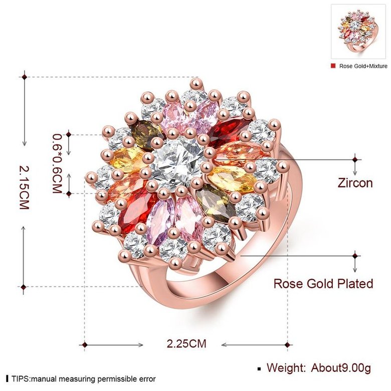 Wholesale Fashion Brand rose gold Luxury Five Colors AAA Cubic Zircon Chrysanthemum Shape Rings For Women Jewelry Wedding Party Gift TGCZR029 1