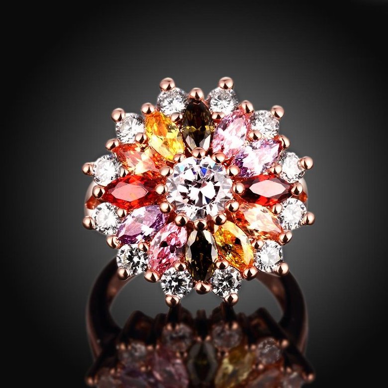 Wholesale Fashion Brand rose gold Luxury Five Colors AAA Cubic Zircon Chrysanthemum Shape Rings For Women Jewelry Wedding Party Gift TGCZR029 2