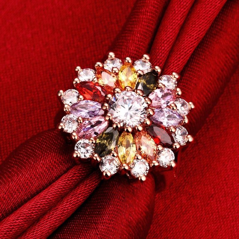 Wholesale Fashion Brand rose gold Luxury Five Colors AAA Cubic Zircon Chrysanthemum Shape Rings For Women Jewelry Wedding Party Gift TGCZR029 4