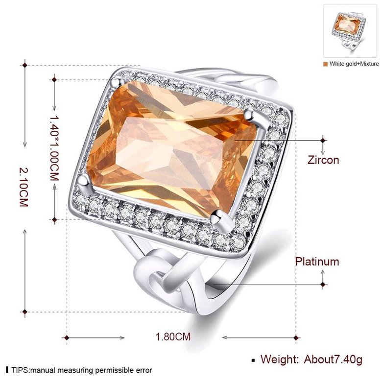 Wholesale Classic Platinum Square Large champagne Gem Rings Bohemian Style Wedding Ring for Women Party Engagement Jewelry  TGCZR041 0