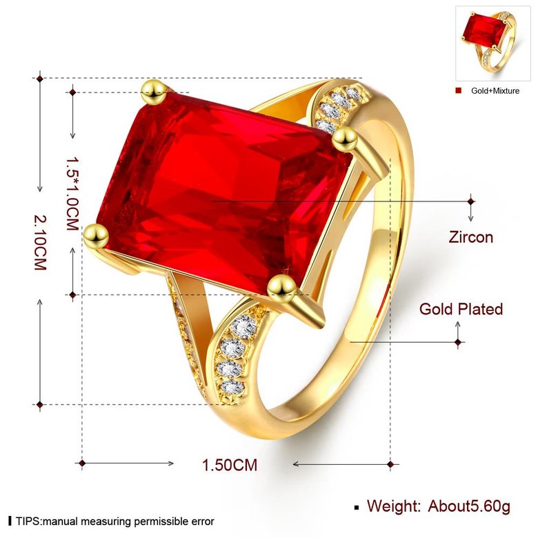 Wholesale ring series Classic 24K Gold Plated red big square Zirconia Luxury Ladies Party wedding jewelry Best Mother's Gift TGCZR043 0