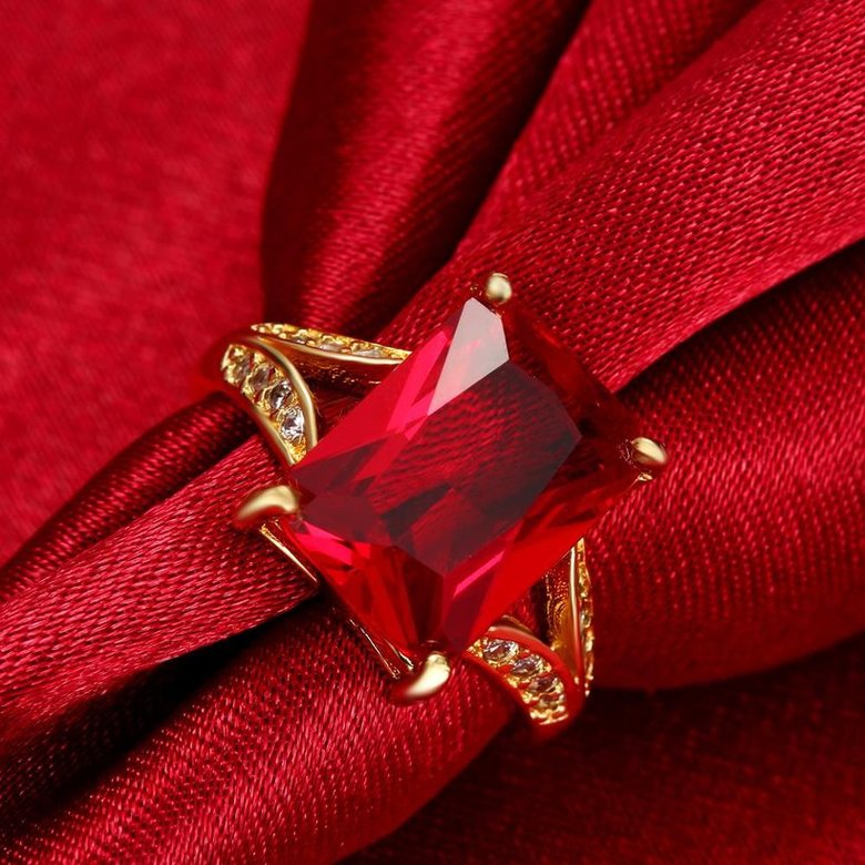 Wholesale ring series Classic 24K Gold Plated red big square Zirconia Luxury Ladies Party wedding jewelry Best Mother's Gift TGCZR043 1